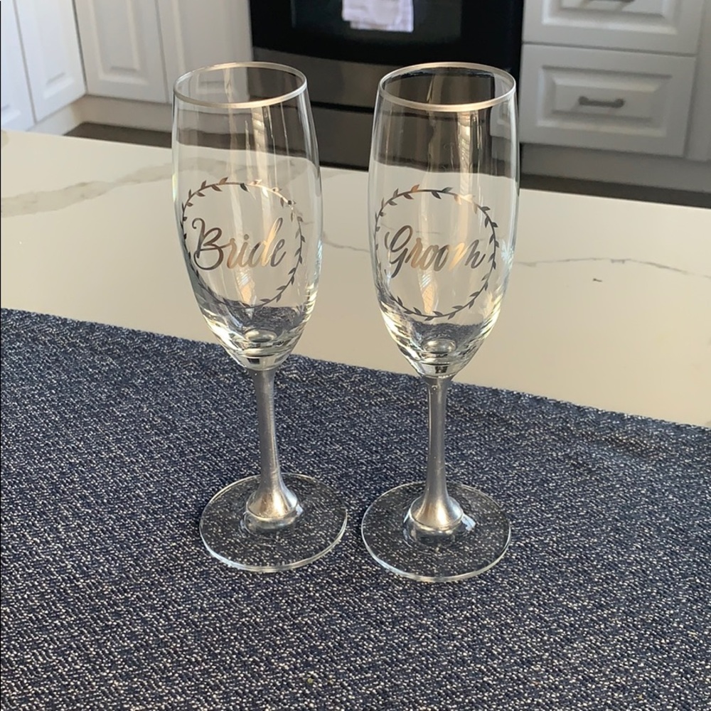 Set of Bride & Groom Champagne Toast Flutes